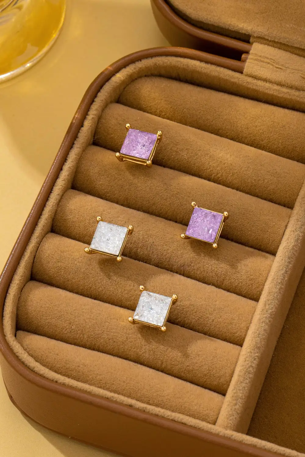 Square Cut Glitter Stone Stud