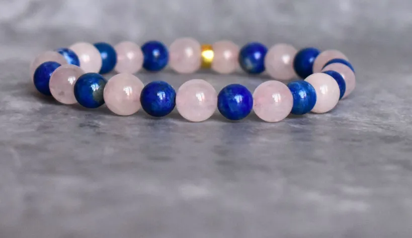 Libra Zodiac Rose Quartz Lapis Lazuli Bead Bracelet