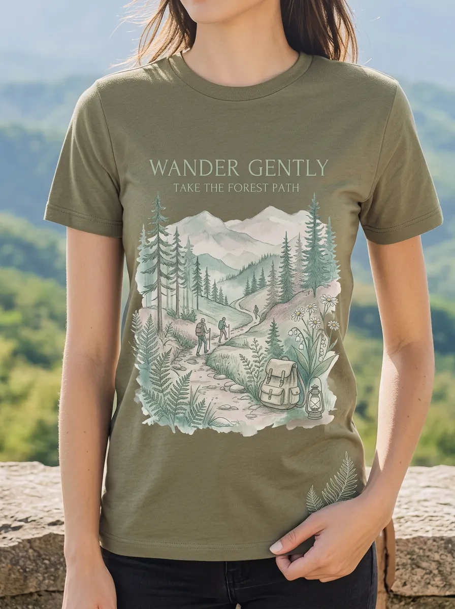 Women's Hiking Lover Forest Path Mountain Backpack Printed T-shirt