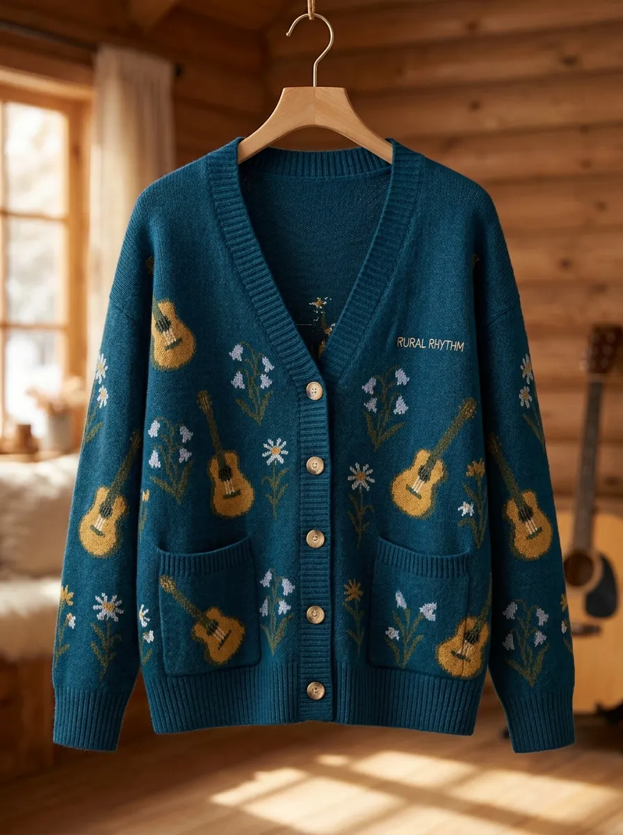 Ranch-Inspired Guitar Women's Country Music Casual Cardigan