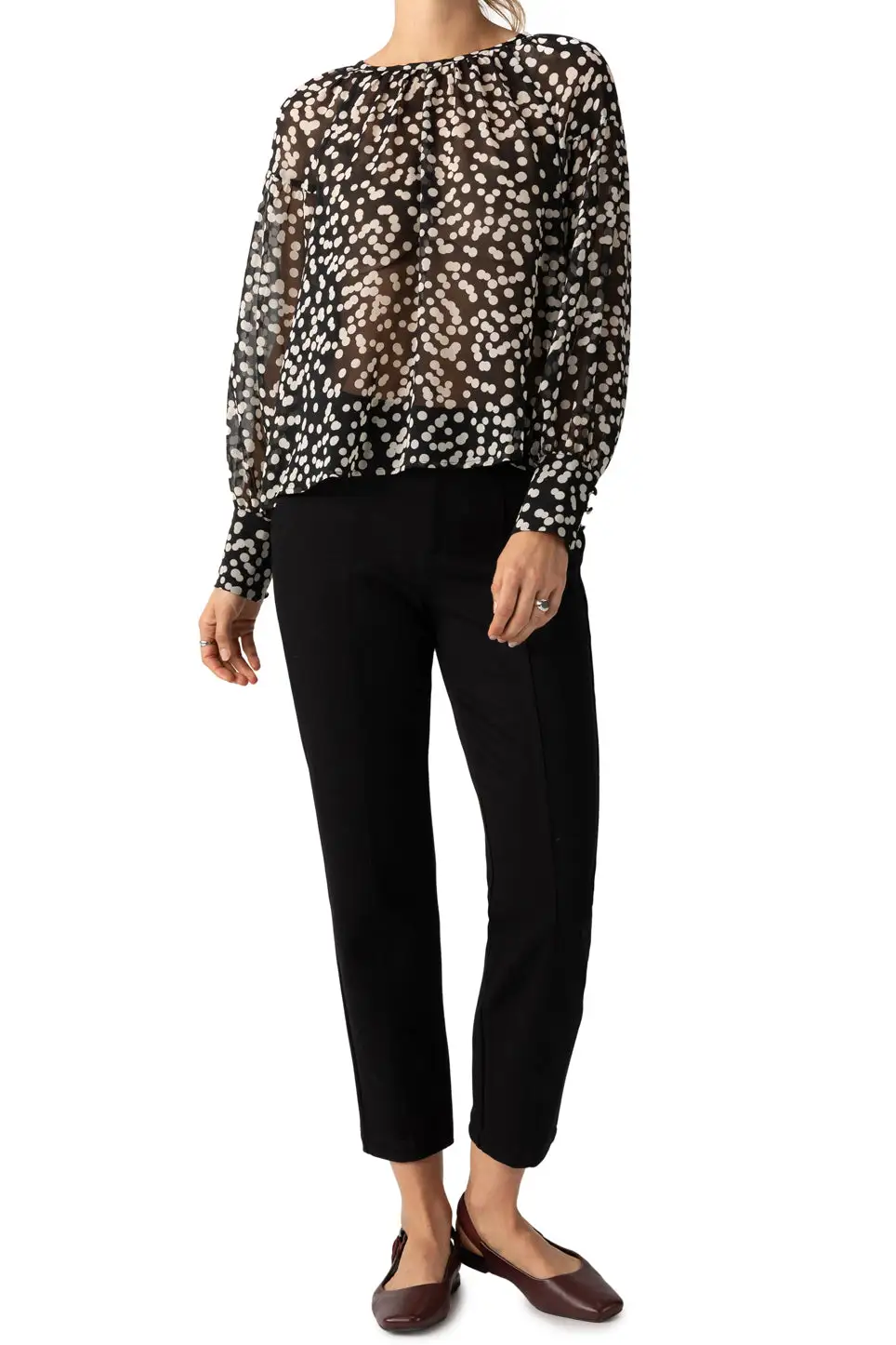 Polka Dot Long Sleeve Relaxed Blouse