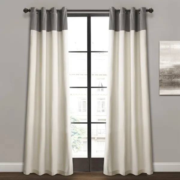 Modern Color Block Cotton Blend Grommet Curtain Panel Set