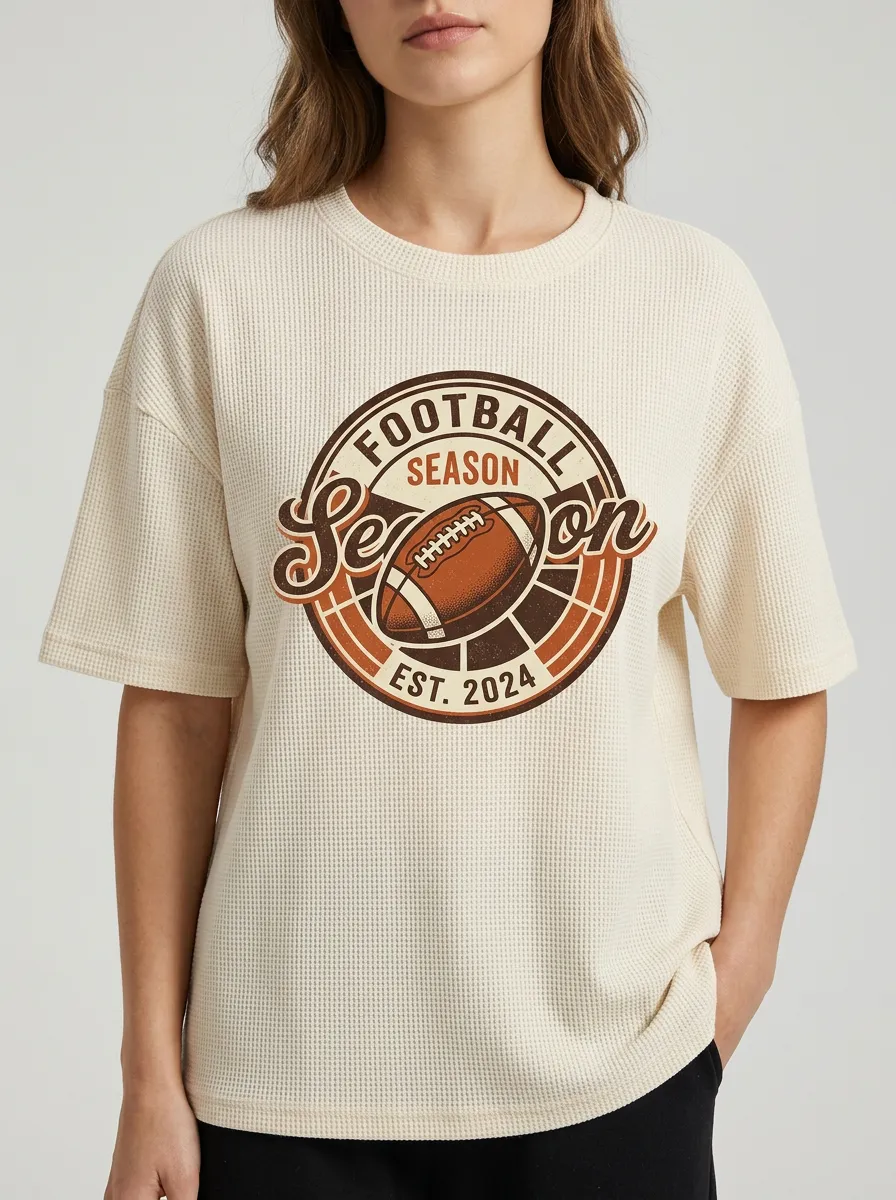 Women's Game-Day Football Season Vintage Graphic Printed Waffle T-Shirt