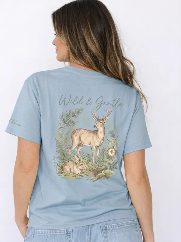 Women's Nature Lover Deer Rabbit Compass Printed T-shirt