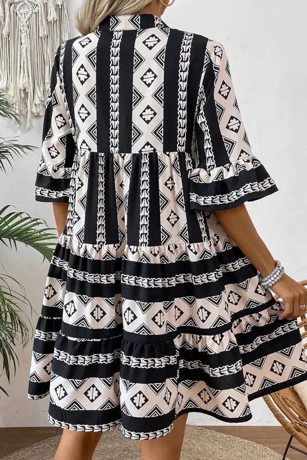 Ruffle Trim V-Neck Mini Dress