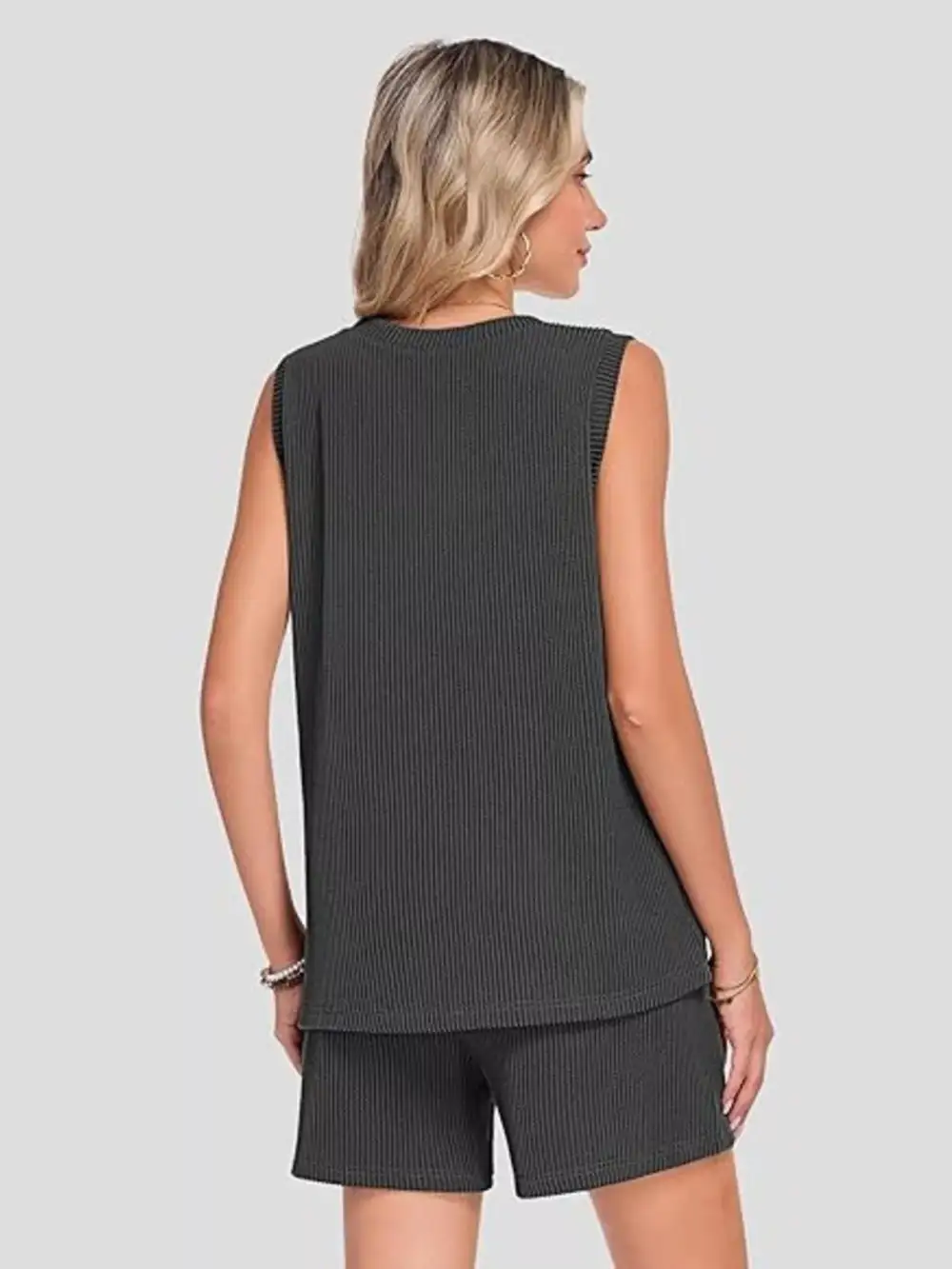 Casual Ribbed Knit Sleeveless Top Shorts Set