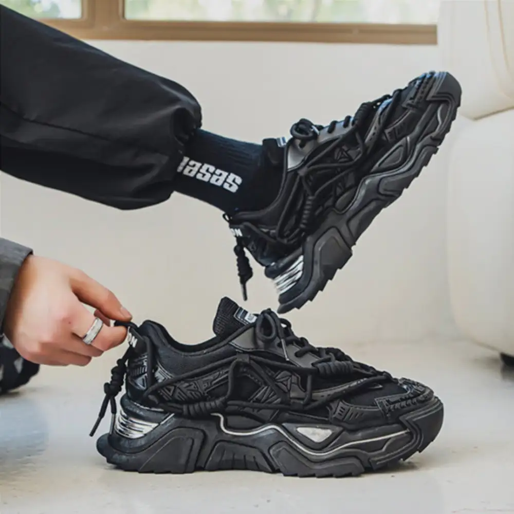 Layered Panel Chunky Lace Up Sneakers