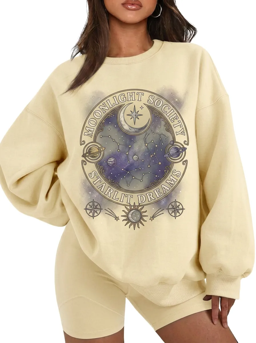 Women's Celestial Moonlight Society Starlit Dreams Printed T-shirt