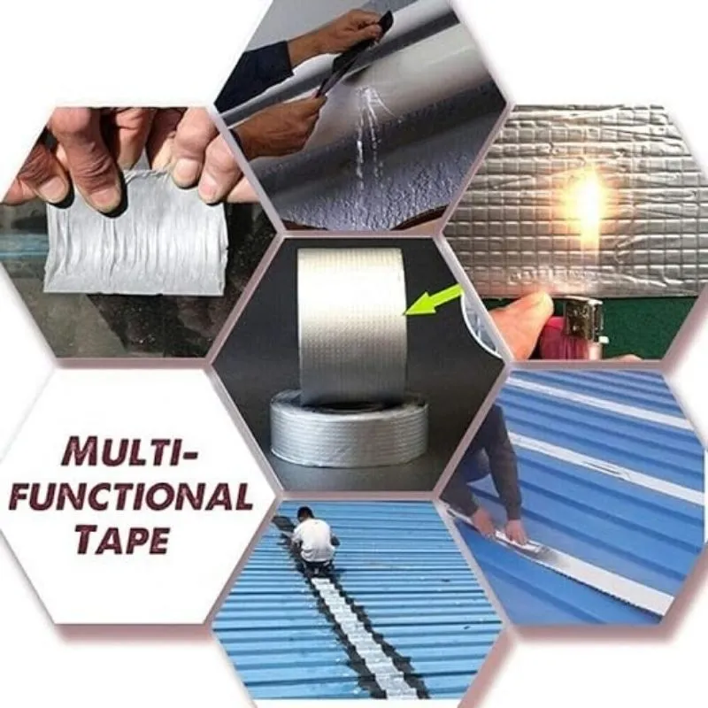 Big Size Leakage Repair Waterproof Tape for Pipe Leakage Roof Water Leakage Solution Aluminium Foil Adhesive Tape Sealing Butyl Rubber Tape (5 Meter (4 inch))