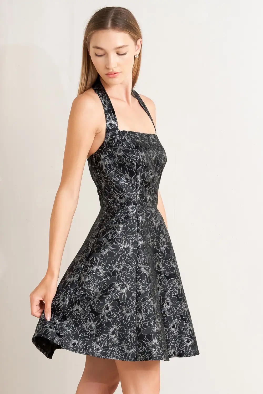 Halter Jacquard Mini Dress