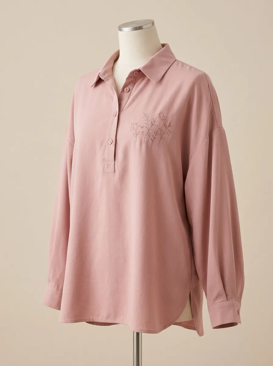 Women's Nature Lover Bird Floral Embroidered Printed Shirt