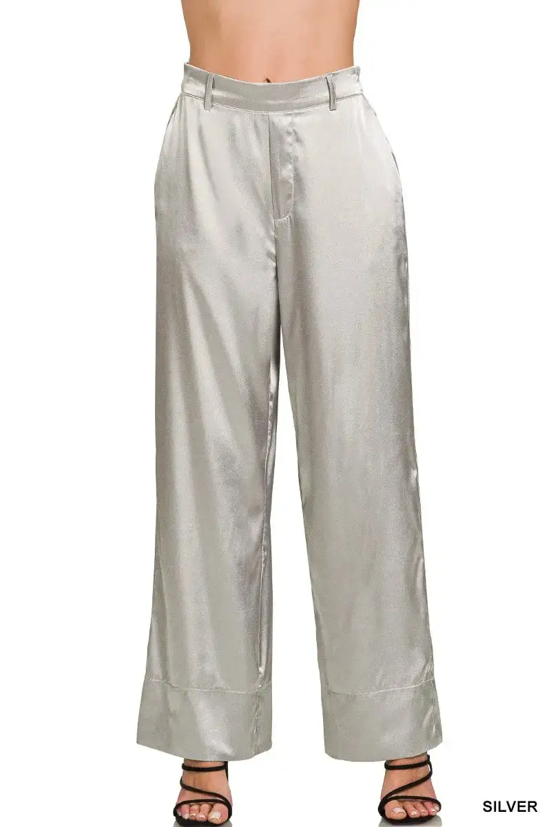 Relaxed Wide Leg Satin Pants