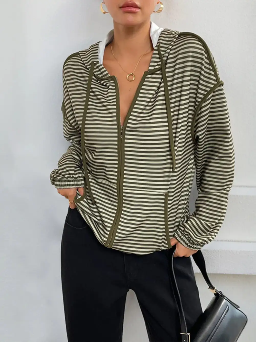 Drawstring Buttoned Pocketed Oversized Hoodie