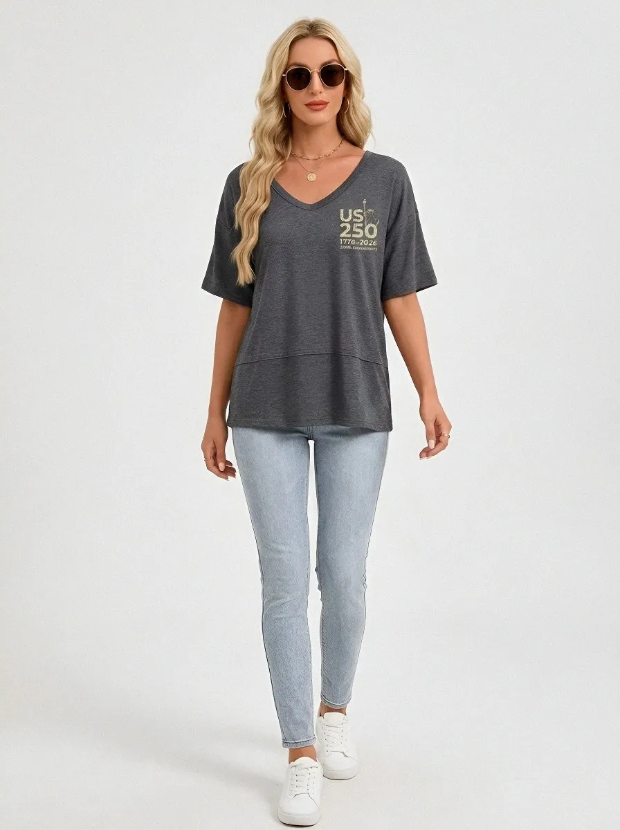 Women's USA 250th Anniversary Statue of Liberty Printed V-Neck T-Shirt