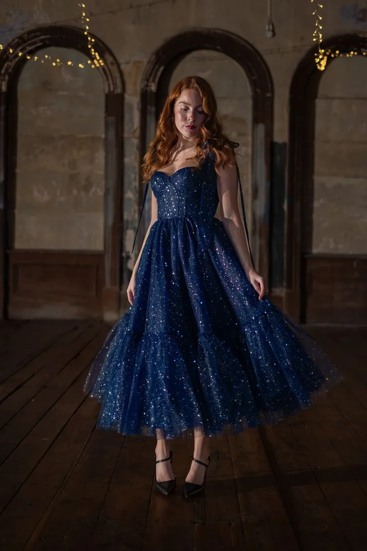Mary Blue Camisole Sequin Midi Dress