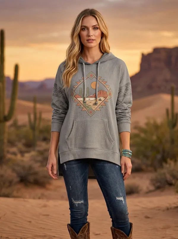 Women's Western Desert Cactus Geometric Hoodie