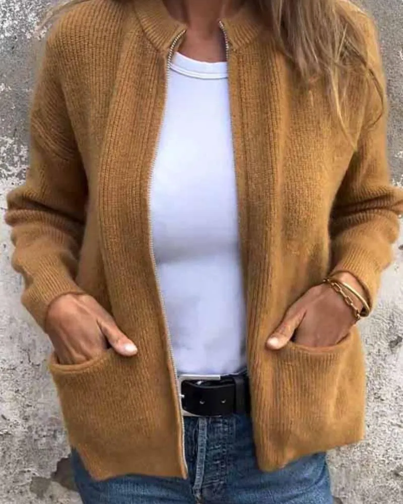 Zip Front Knit Cardigan