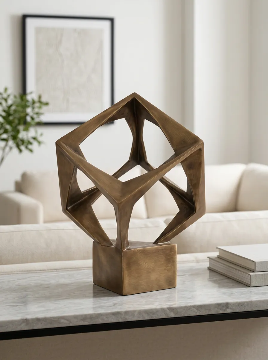 Modern Home Decor Geometric Bronze Abstract Metal Sculpture