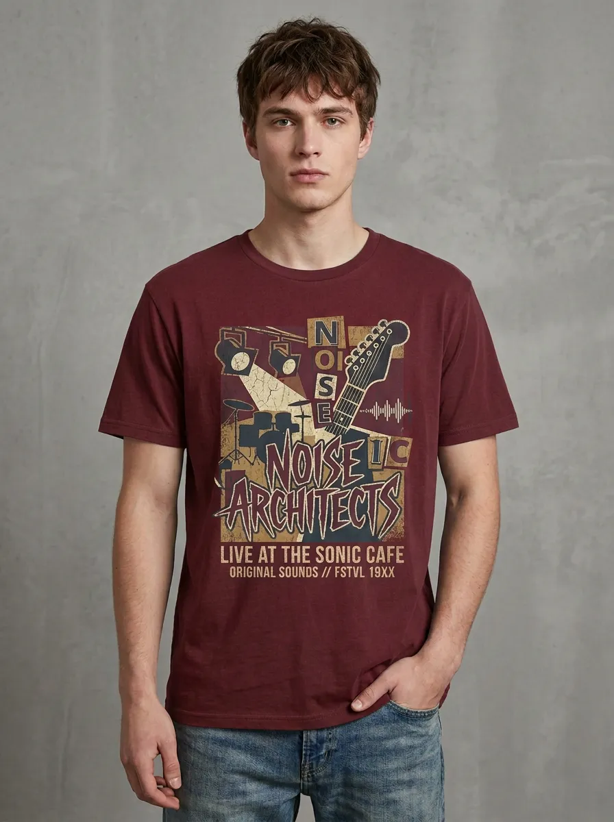 Men's Rock Band Noise Architects Guitar Drum Printed T-shirt