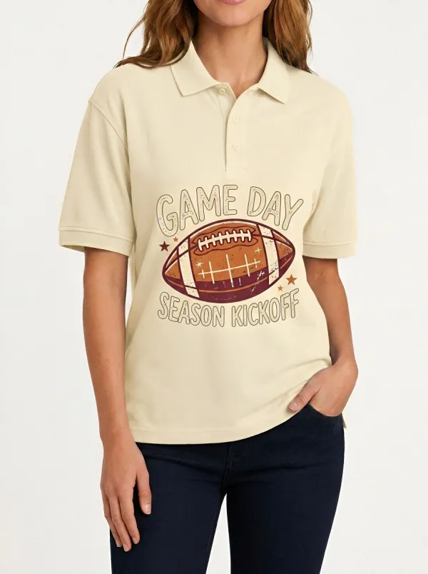 Women's American Football Game Day Season Kickoff Printed Polo Shirt