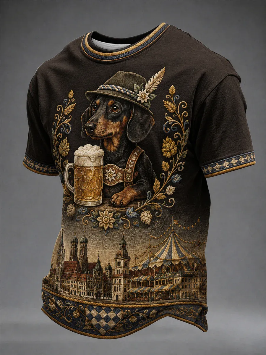 Herren Oktoberfest München Dackel Print T-Shirt