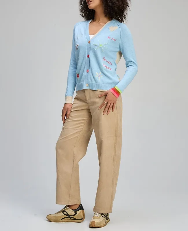 Cotton Cashmere Embroidered V-Neck Cardigan