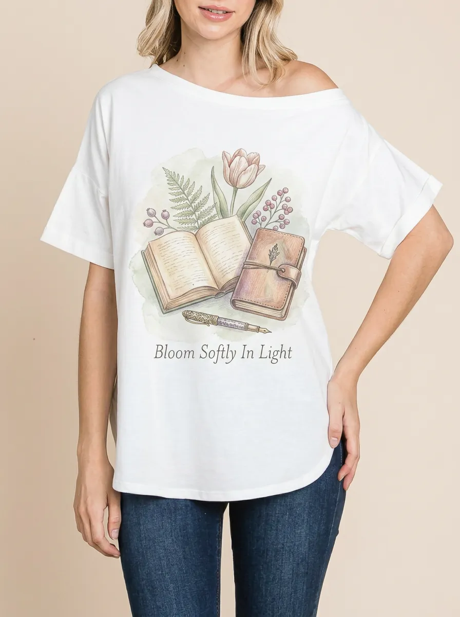 Women's Book Lover Floral Journal Printed T-shirt