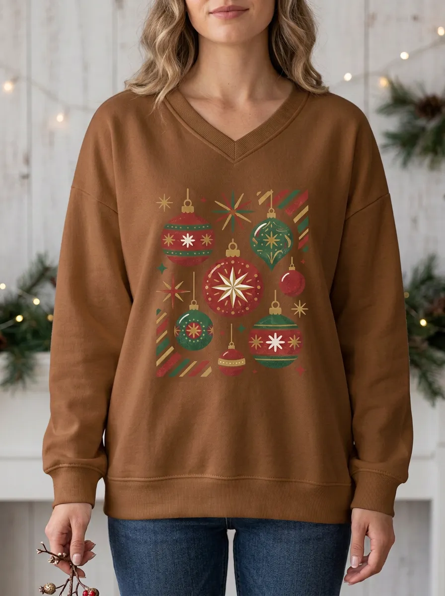Christmas Holiday Vintage Bauble Print Sweatshirt