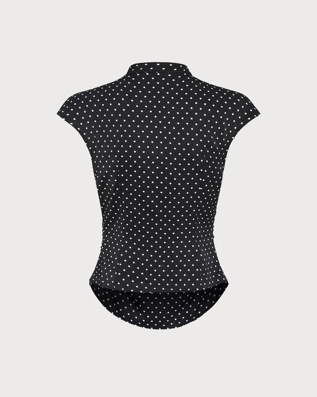 Black Polka Dot Mandarin Collar Tee