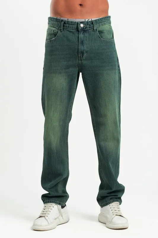 Acid Green Straight Leg Denim Pants