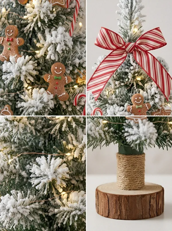 Christmas Gingerbread Man Candy Cane Flocked Tabletop Tree