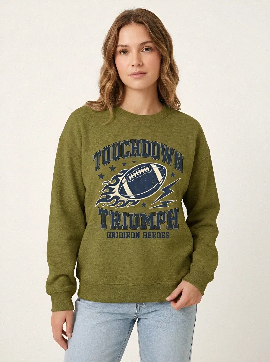 Women's Football Lover Touchdown Triumph Flame Graphic Sweatshirt