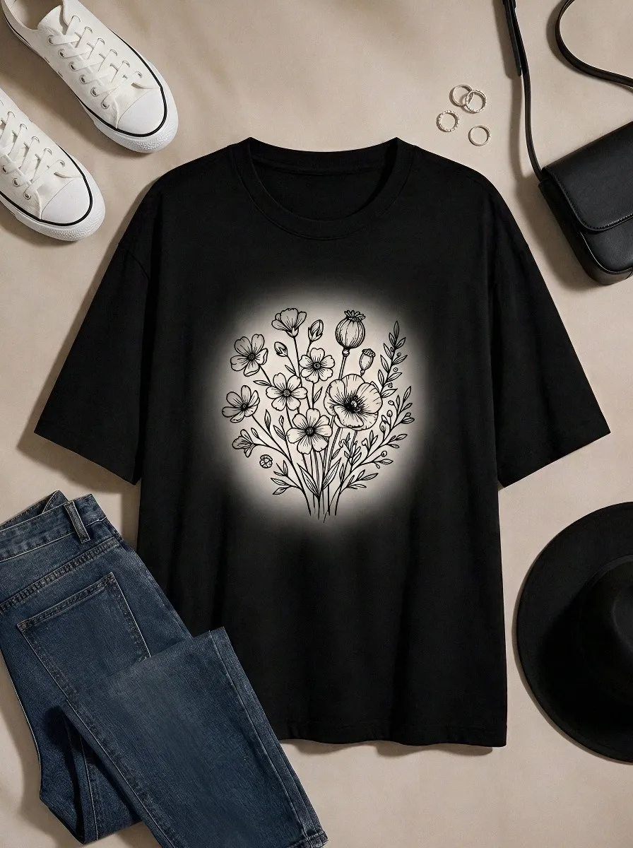 Unisex Botanical Nature Lover Wildflower Bouquet Printed T-shirt