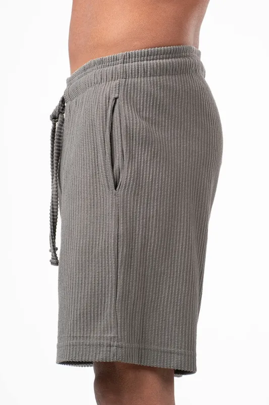 Grey Textured Pull On Shorts