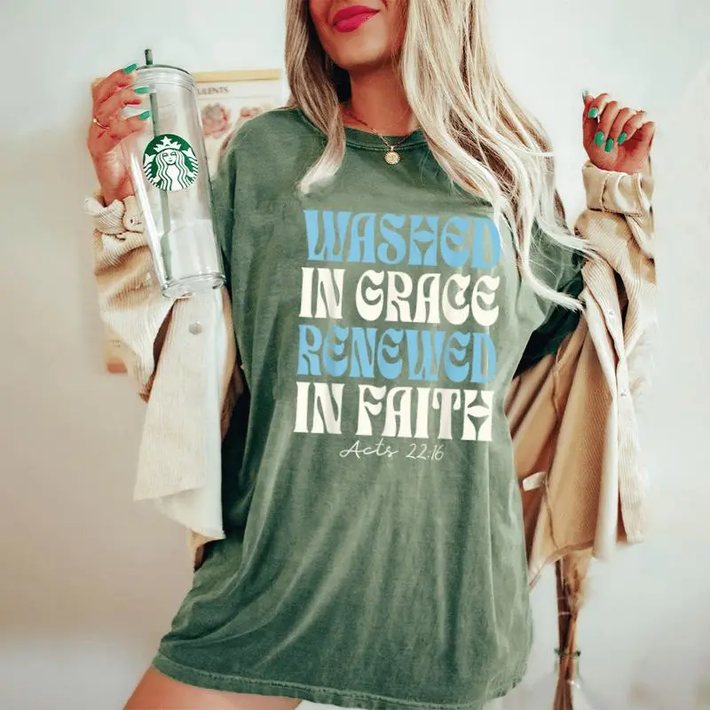 Baptism Christian Baptized Washed In Grace Acts 22 Women's Oversized Comfort T-Shirt