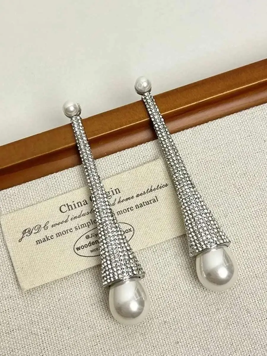Sabina Long Tapered Rhinestone Drop Earrings