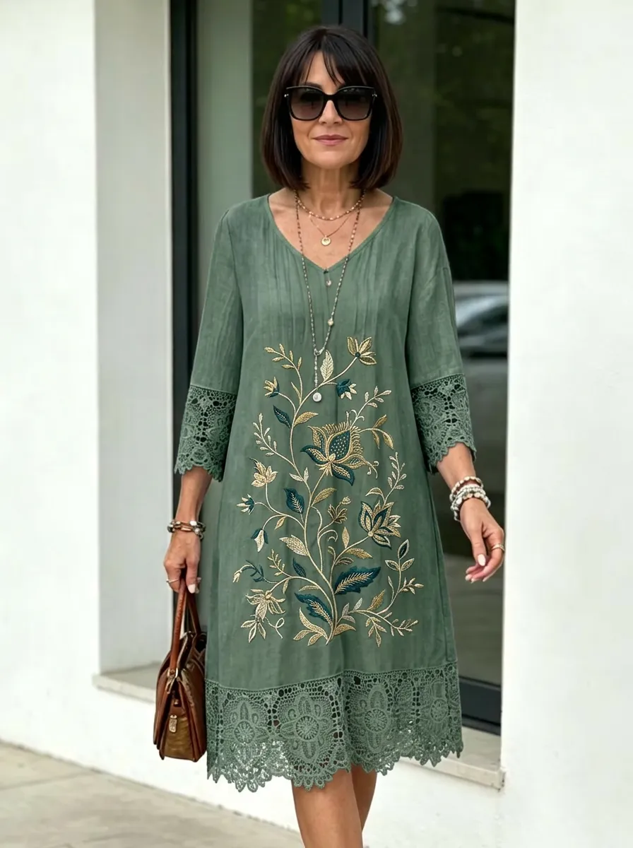 Women's Summer Vacation Floral Embroidery Lace Trim Printed Dress