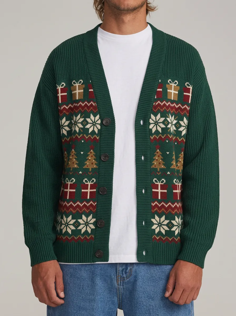 Gift Tree Snowflake V Neck Cardigan