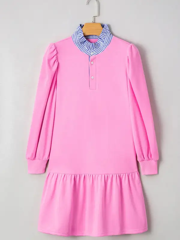 Wearable Cut Striped Patchwork Ruffle Mini Dress