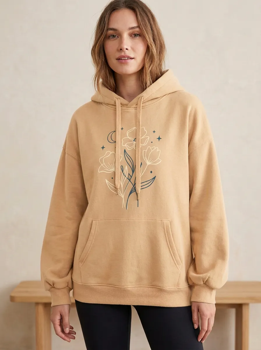 Celestial Floral Moon Star Hoodie