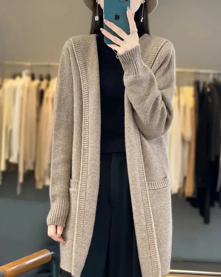 Merino-Wool Wool Hooded Longline Cardigan