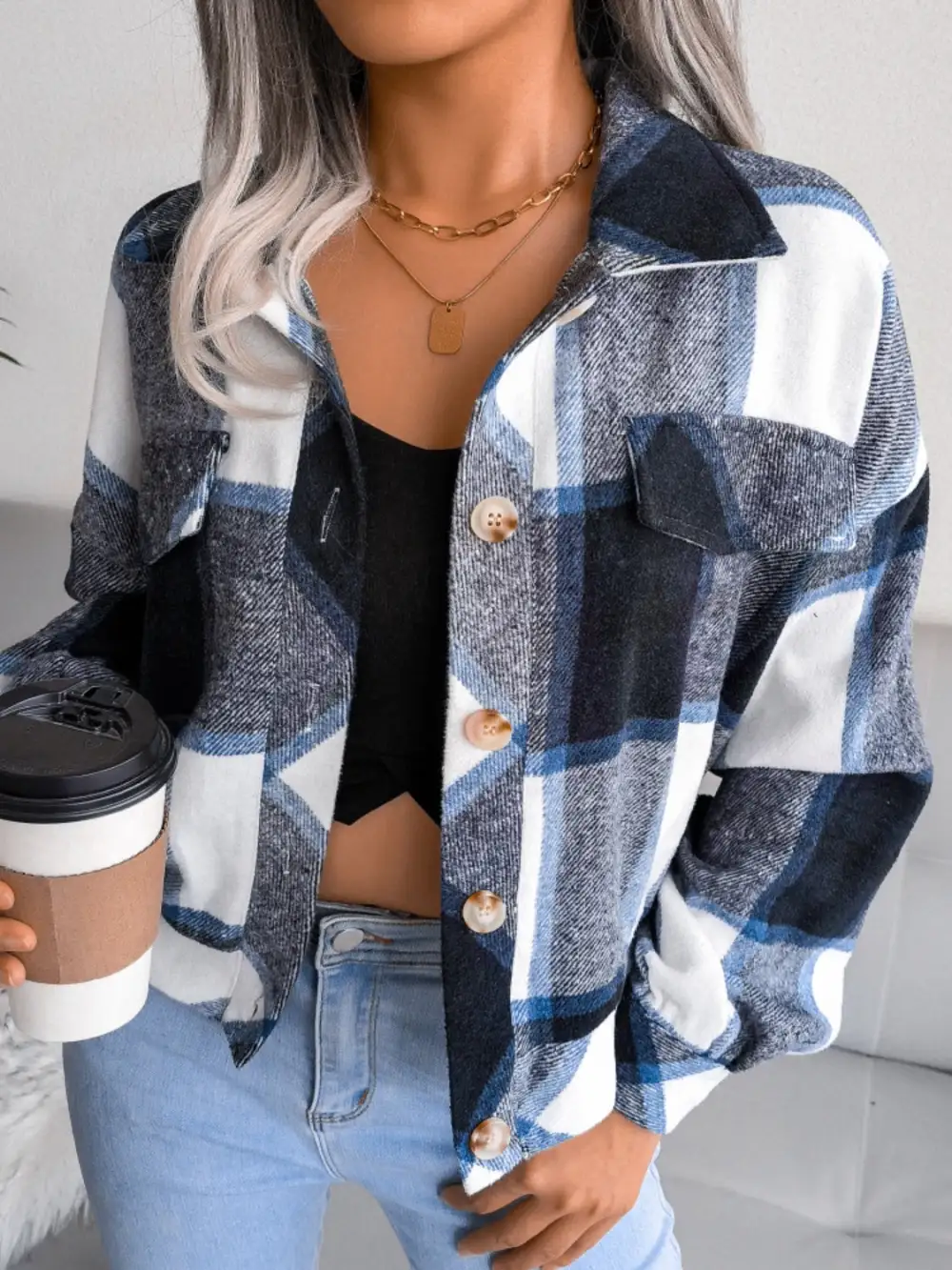 Collared Plaid Jacket