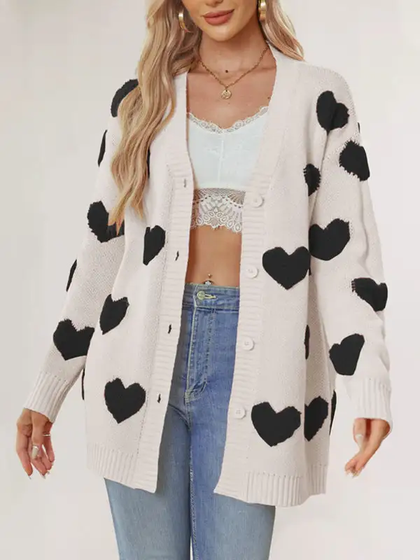 V-Neck Knit Pocketed Cardigan