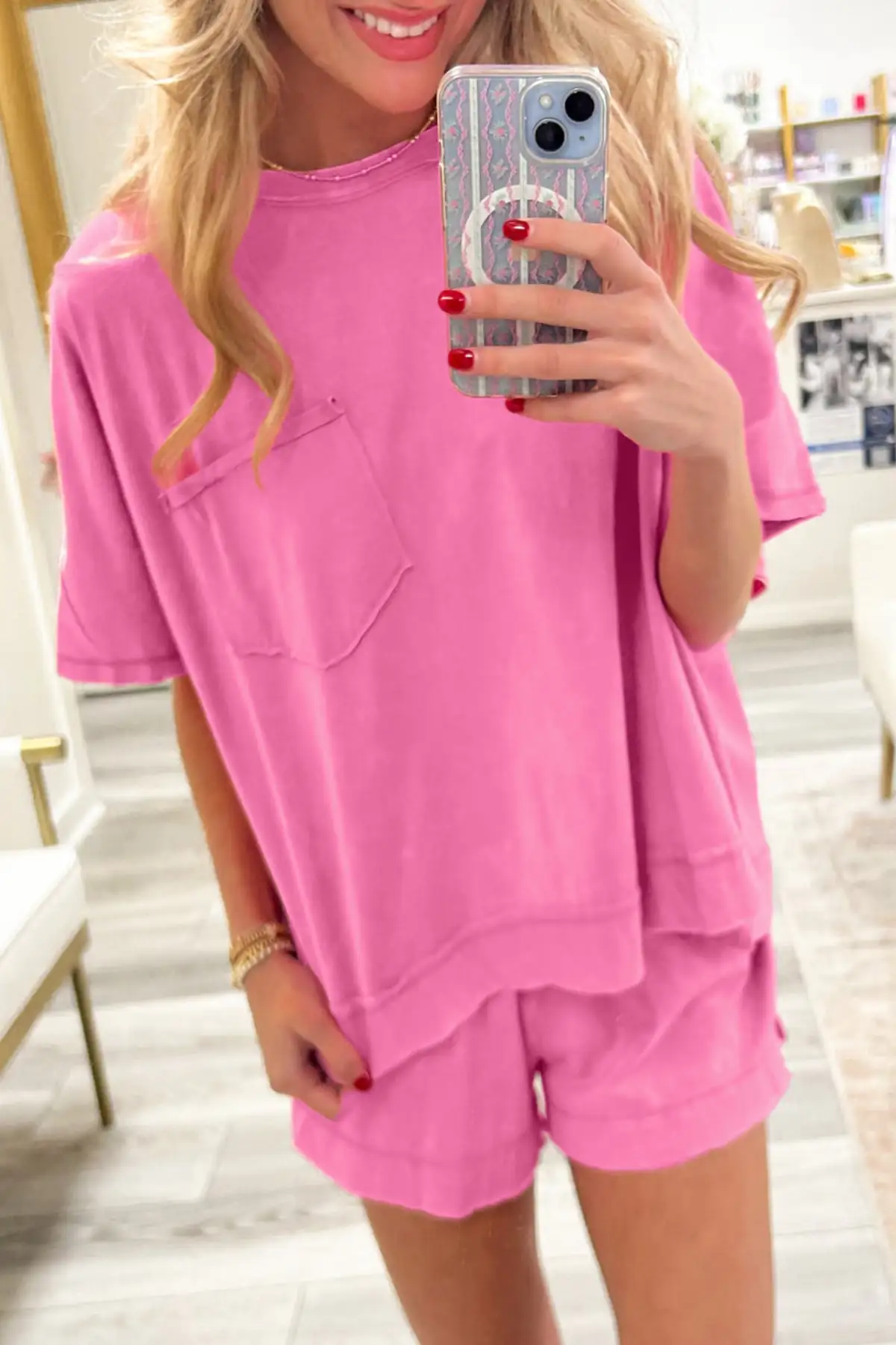 Refined Pocketed Two-Piece Top and Shorts Set