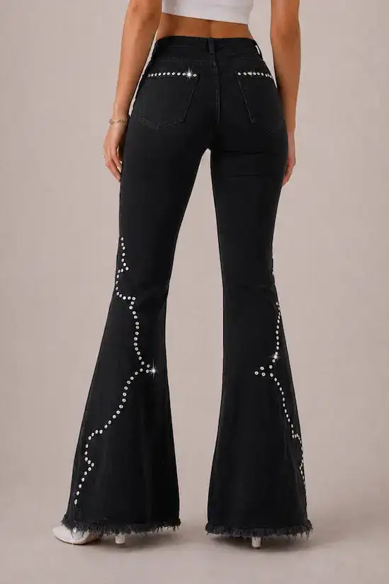 Bell Bottom Frayed Hem Denim Jeans