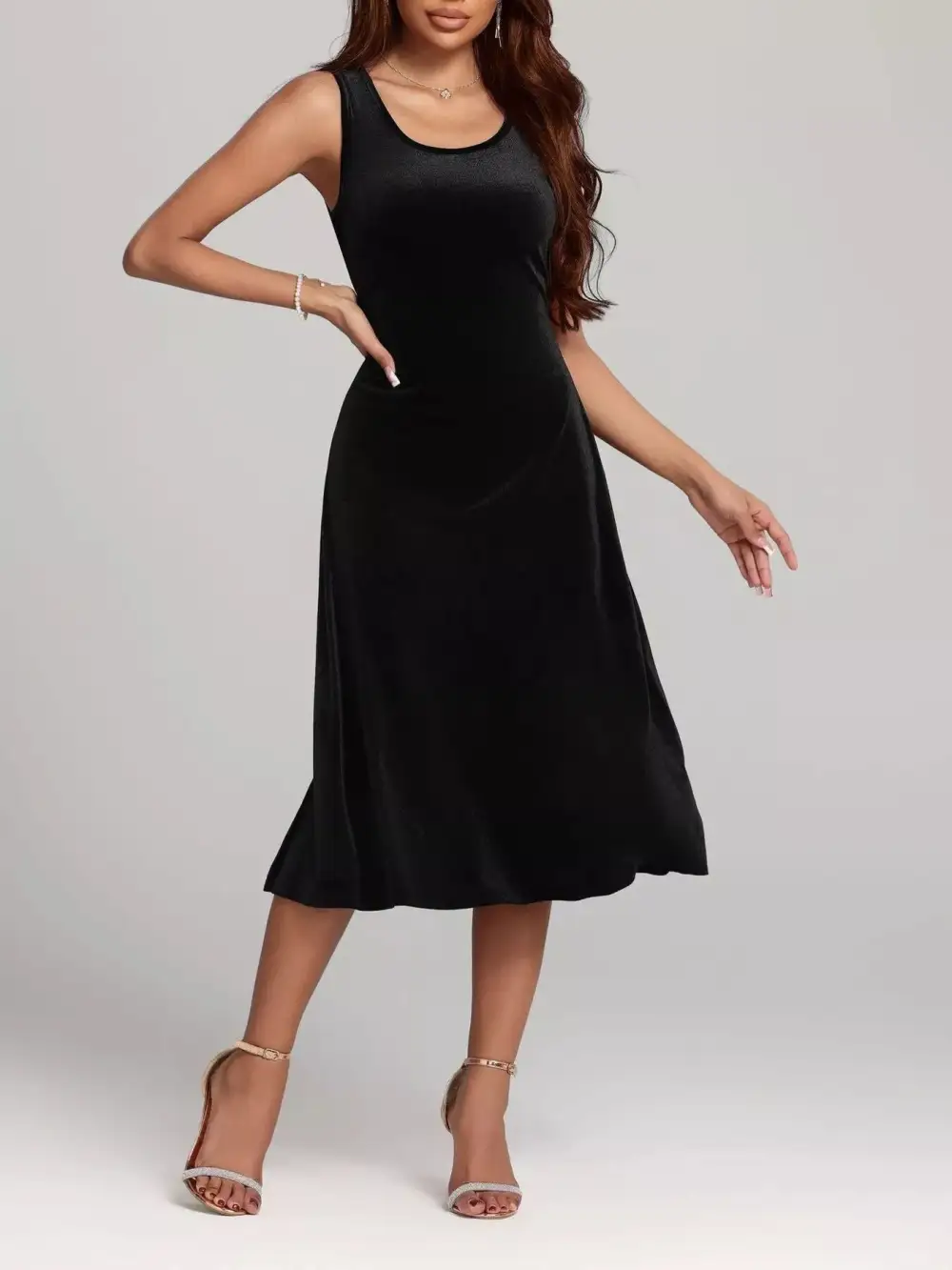 A Line Sleeveless Midi Dress