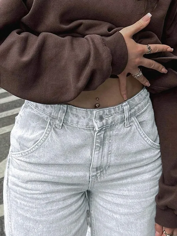 Light Gray Straight Leg Front Pocket Relaxed Jeans