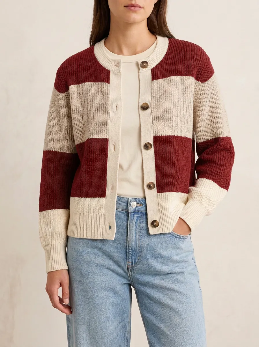 Classic Everyday Distinctive Rugby Striped Knit Cardigan