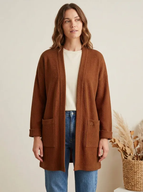 Maple-Leaf Embroidered Waffle-Knit Knit Cardigan