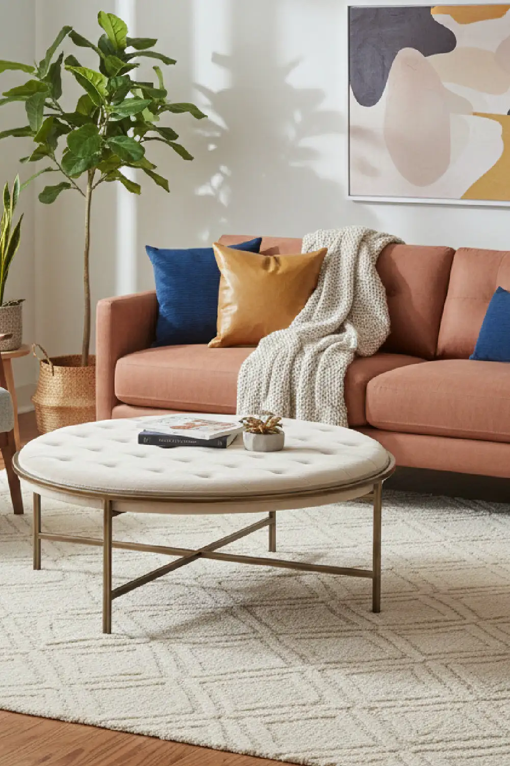 Metal Frame Upholstered Ottoman